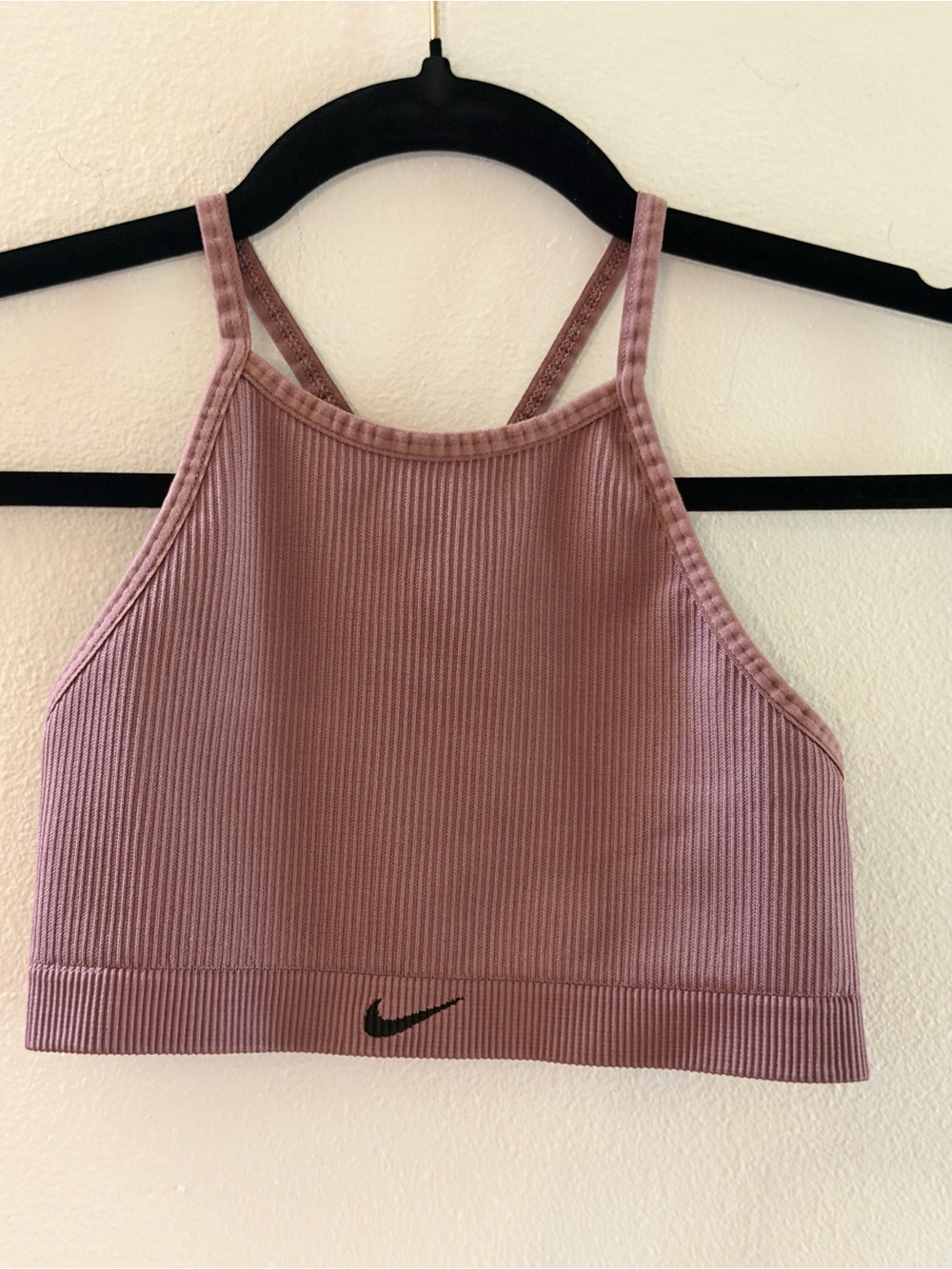 Nike Dri-FIT Ribbed Crop Tank Sports Bra - Dusty Rose/Mauve Sz XS